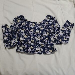 Forever 21 Blue Ruffled Crop Blouse